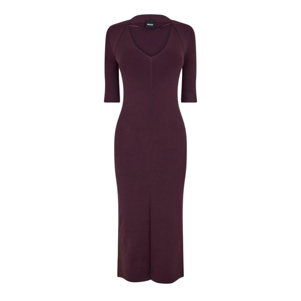 Boss Womens/Ladies Fezanin V Neck 3/4 Sleeve Midi Dress / Red